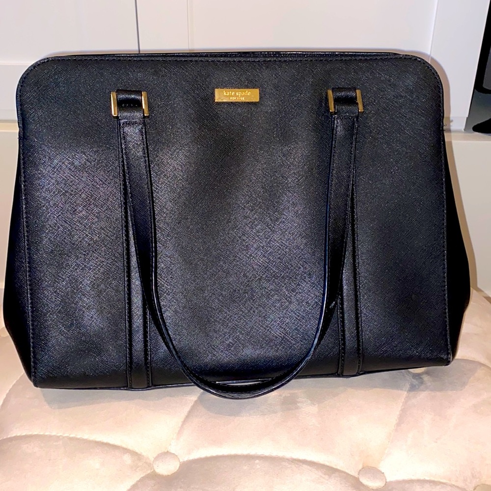 Black Kate spade leather bag with gold detailing
